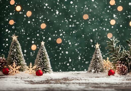 A green background with snowflakes, a Christmas theme, - Powered by Adobe