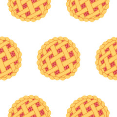 Simple seamless pattern with round pies in warm autumn colors. Cute cozy design for fall and holiday projects. For card, background, crafts, print, wallpaper, packaging, banner. Flat vector.
