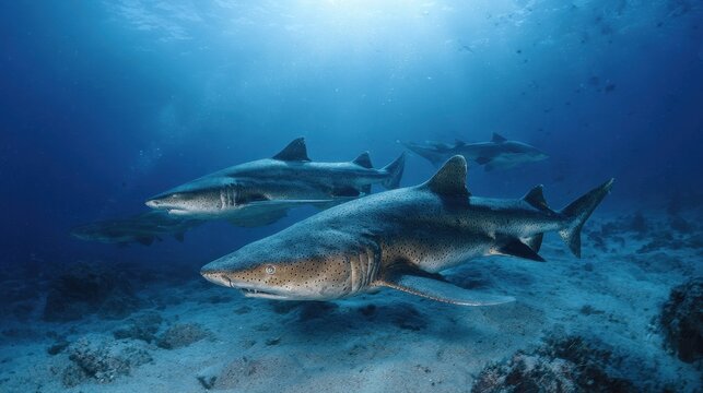School of Banded Hound Sharks Gliding Through the Crystal Blue Waters of Chiba, Japan