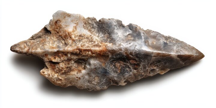 Ancient Amerindian Flint Arrowhead Crafted Circa 10,000 BC - A Testament to Caveman Archery and Native Weaponry