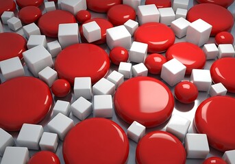 Red spheres and white cubes composition, abstract rendering background