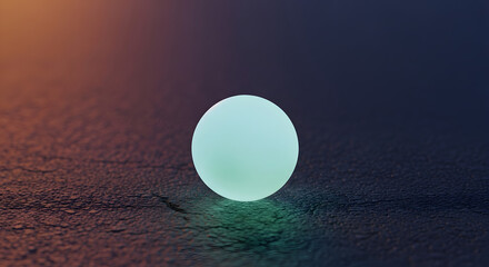 Glowing ethereal sphere resting on a dark textured surface creating an otherworldly illuminated ambiance and