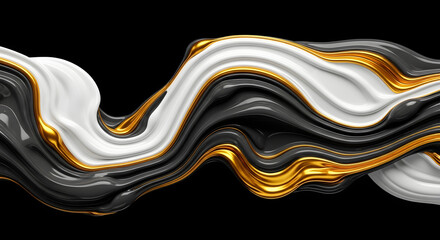 A fluid wave of contrasting hues with lustrous golden accent on a dark backdrop, creating a dynamic and elegant