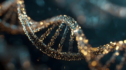Shimmering Golden DNA Strand - A Glimpse into the Intricate World of Genetics and Molecular Biology.