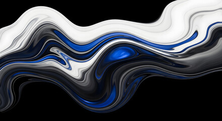 Fluid motion interplay of blue white and deep greys evoke modern abstract artistry with a contemporary sophistication