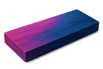 Rectangular wooden block with gradient pink, purple, and blue colors, displaying wood grain texture, transparent background