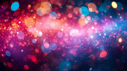 Dynamic Bokeh and Glitter Background with Vivid Pink, Red, and Blue Light