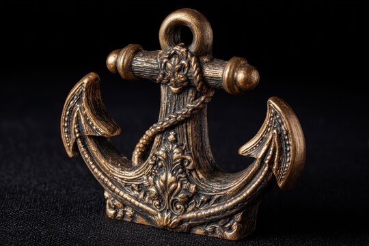 Elegant Bronze Anchor Design on a Minimalist Black Canvas