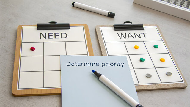 Decision making checklist board to determine priorities
