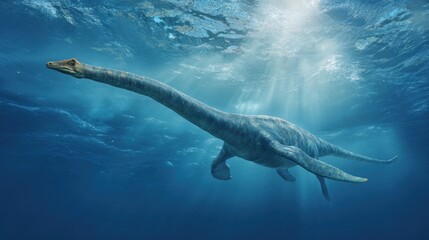 Elasmosaurus Gliding Through Shallow Waters: A Prehistoric Aquatic Reptile of the Cretaceous Era