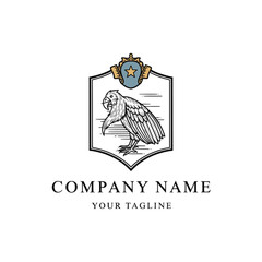 Detailed illustration of a bird within a heraldic shield emblem.
