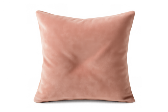 Pink velvet cushion providing soft comfort and decorative accent for home interiors, isolated on transparent background