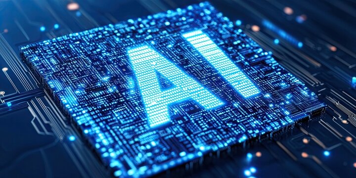 Abstract logo of an artificial intelligence chip with the inscription "AI" on it
