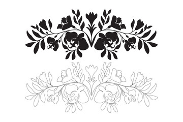 Fototapeta premium Symmetrical black floral silhouette with reflected outline