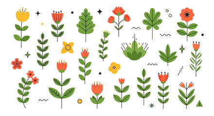 Collection of Stylized Floral and Botanical Elements for Design and Decoration