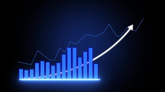 Business graph growth concept in allusive graph chart showing marketing sales profit increasing to future target. Excellent financial status of corporate business increase.