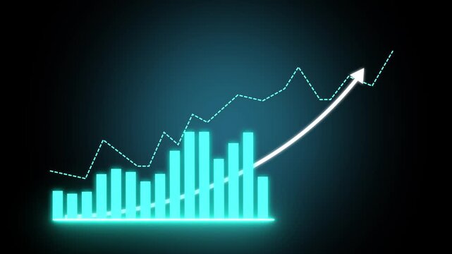 Business graph growth concept in allusive graph chart showing marketing sales profit increasing to future target. Excellent financial status of corporate business going up.