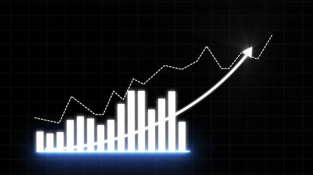 Business graph growth concept in allusive graph chart showing marketing sales profit increasing to future target. Excellent financial status of corporate business increase.
