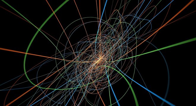 Colorful abstract lines and curves on black background