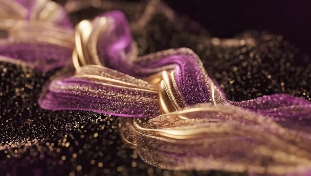 Abstract flowing art in purple and gold, set against a dark background, evoking a sense of creativity and movement