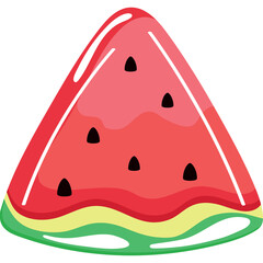 Vibrant Slice Of Watermelon With Red Flesh And Black Seeds On Transparent Background With Green Rind Detail And Shiny Surface