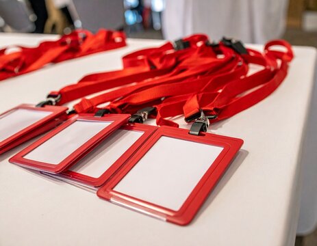 Blank Red Conference Badges Ready for Event Registration