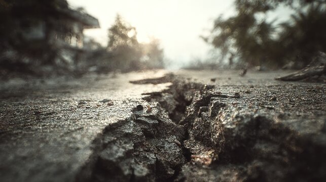 Cracked earth caused by seismic activity showing the dramatic consequences