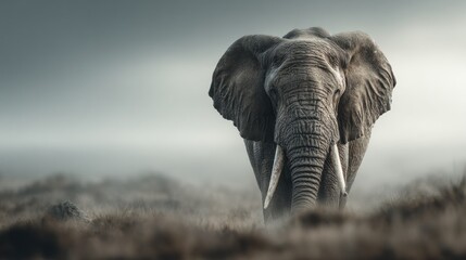 Majestic African Elephant in Misty Savannah, an Emblem of Wildlife and Nature