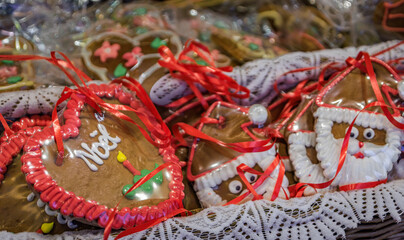 Ornate gingerbread Pain d epices cookies, Christmas Market in Strasbourg, France