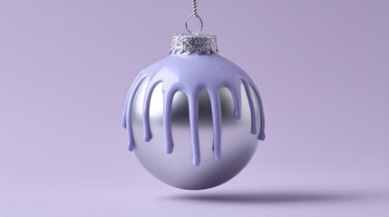 Purple Dripping Paint on Silver Christmas Ornament