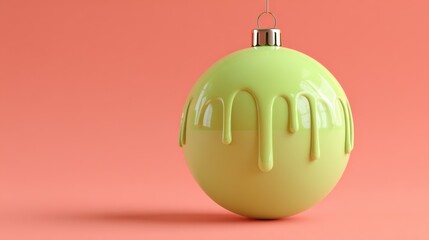 Colorful Green Christmas Ornament Dripping on Pink Background