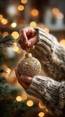 Person Holding a Glittering Christmas Ornament in Cozy Sweater