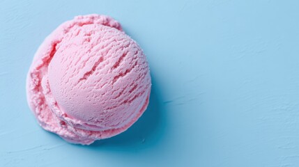 Pink Ice Cream Scoop on Light Blue Surface