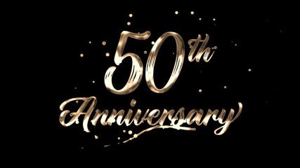 50th anniversary text animation in golden metallic effect. suitable for celebrating special occasions, invitations, anniversary cards and social media. Includes alpha channel for any background.
