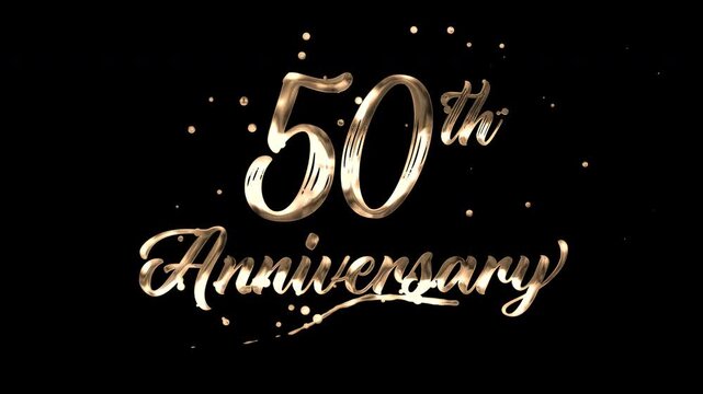50th anniversary text animation in golden metallic effect. suitable for celebrating special occasions, invitations, anniversary cards and social media. Includes alpha channel for any background.
