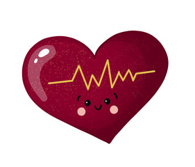Heart with ECG Line Illustration, isolated on transparent background