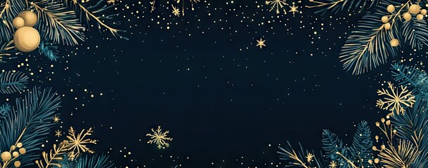 Set of dark blue and gold Christmas frames with snowflakes