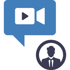 Video Communication Icon with Business Man Silhouette in a Speech Bubble Over Transparent Background symbolizing online meeting conference call connection and technology concept