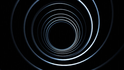 Abstract Tunnel of Glowing Concentric Circles in Darkness