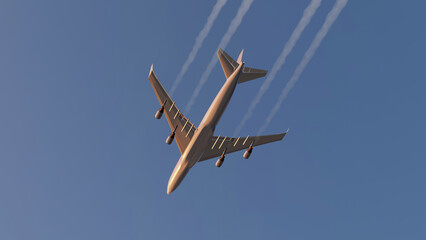 Commercial Airplane Flying with Contrail 3D Illustration