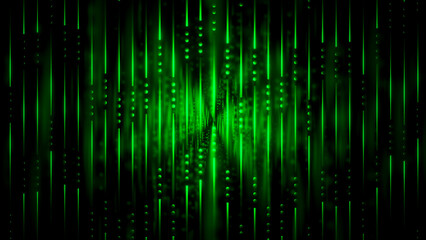 Flowing Green Digital Data and Code Rain on Black