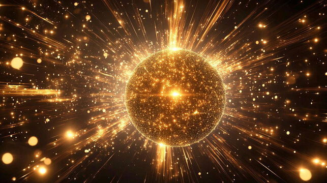 Sphere of glowing energy with flowing rays and particles suspended in a cosmic universe, animated 3D orb with seamless motion, creating a futuristic, sci-fi, and digital abstract visual - Powered by Adobe