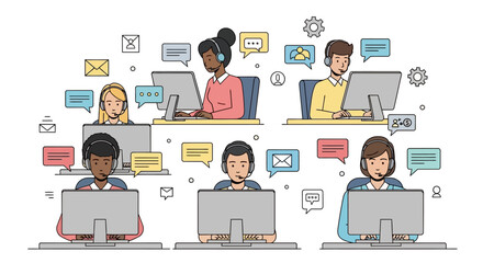 Customer Service Team Helping Clients with Tech Support and Communication