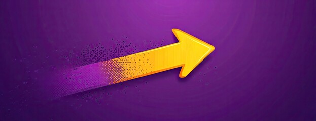 Glowing golden arrow with sparkling particle trail streaking across a deep purple gradient background