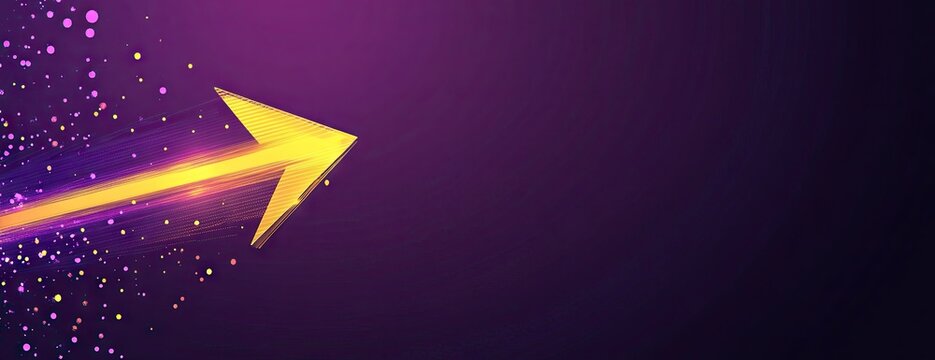 Yellow arrow on a purple background with copy space for text