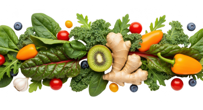 Healthy fresh ingredients for a balanced diet, isolated on transparent background