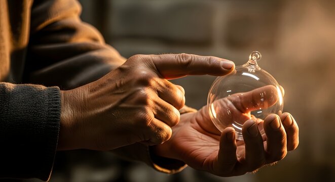 Senior Artisan Hands Holding Clear Glass Christmas Ornament