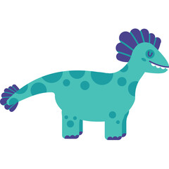 Whimsical Teal Dinosaur With Purple Crest and Tail Standing Outlined Against a Transparent Background