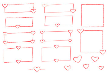 Hand-drawn heart frame PNG set featuring red sketch borders and decorative hearts. Perfect for Valentine’s Day, love notes, scrapbooking, bullet journals, planners, digital stickers, social media.