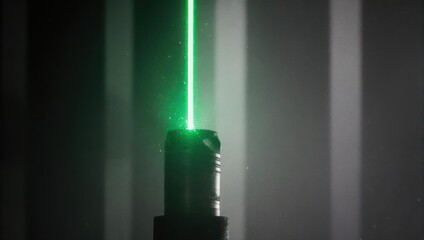 Bright Green Laser Beam Emitting from a Device.
